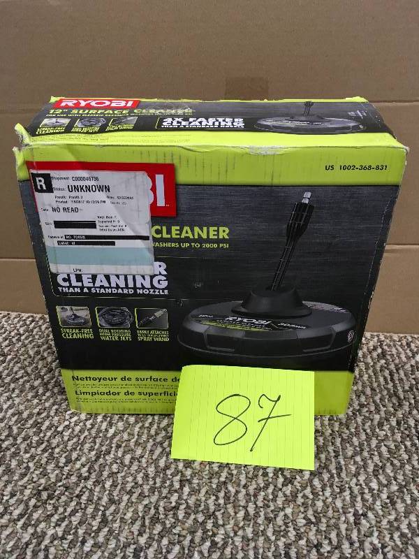 lot 87 image: Ryobi 12 in. 2000-PSI 1.4-GPM Quick Connect Surface Cleaner for Electric Pressure Washers. Open Package not used