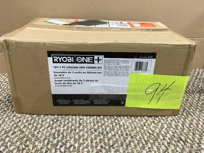 lot 94 image: Ryobi 18-Volt One Lithium-ion Cordless Combo Kit (3-Tools) New Open Box