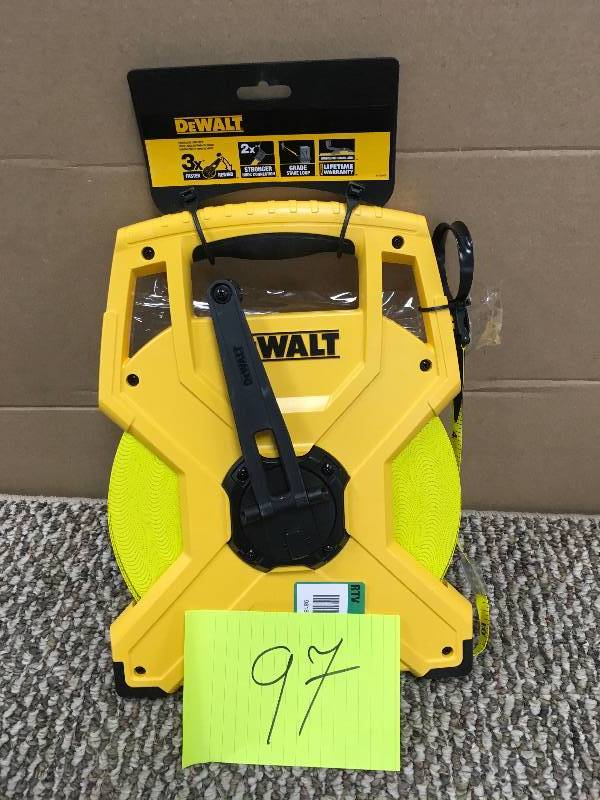 lot 97 image: DeWalt 300 ft. Measuring Tape. Open Package not used