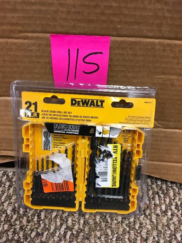 lot 115 image: DeWakt Drill Bit Sets Black Oxide Drill Bit Set (21-Piece). Open Package not used