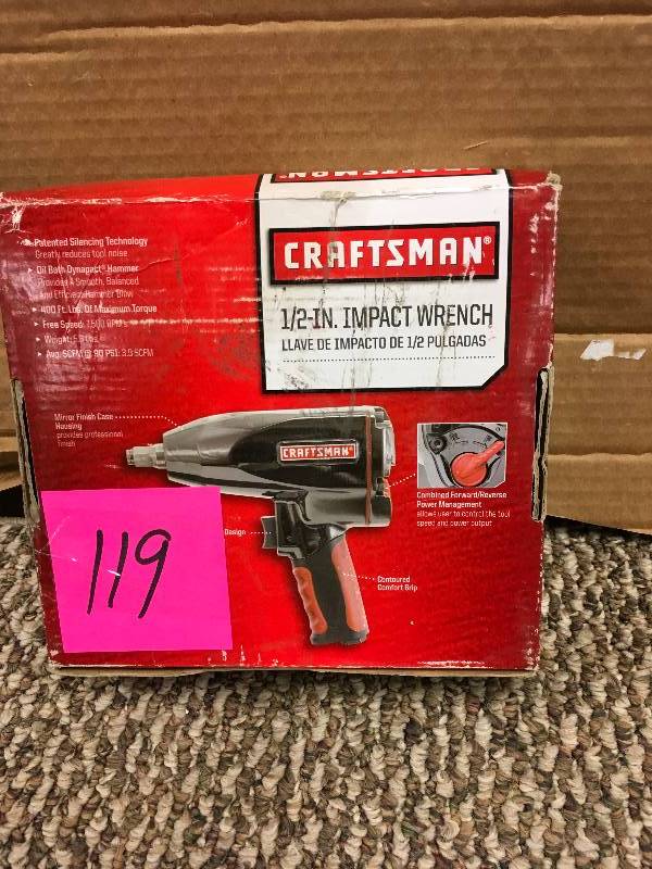 lot 119 image: Craftman 12 in. Impact Wrench-FLORIDA PNEUMATIC MFG. CORP. Open Package not used