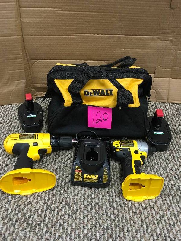 lot 120 image: DeWalt 18-Volt Compact DrillDriver & Impact Driver Combo Kit. Open Package not used