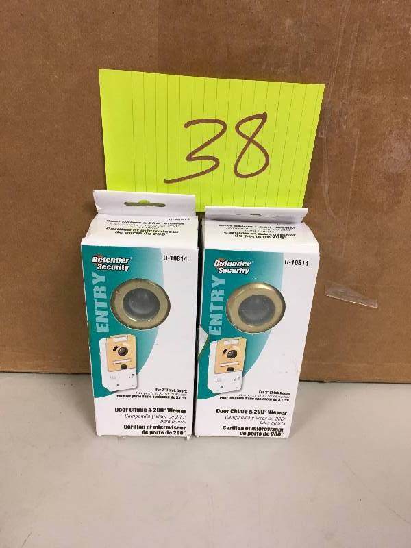 lot 38 image: Prime-Line 200 Degree Metal Brass Door Viewer with Chime. Open Package not used