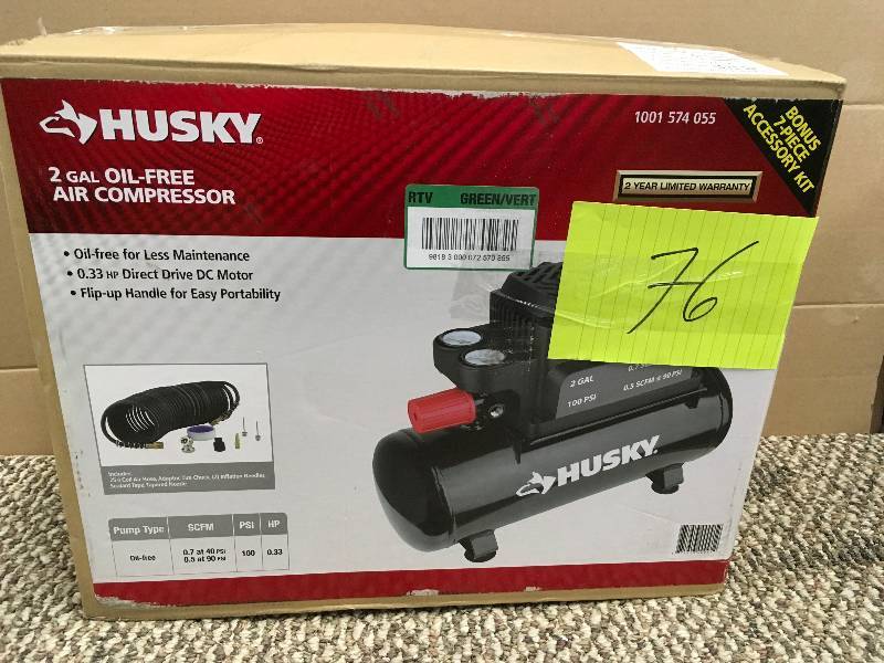 lot 76 image: USED - Husky 2 Gal. Electric Hotdog Air Compressor. USED in working condition