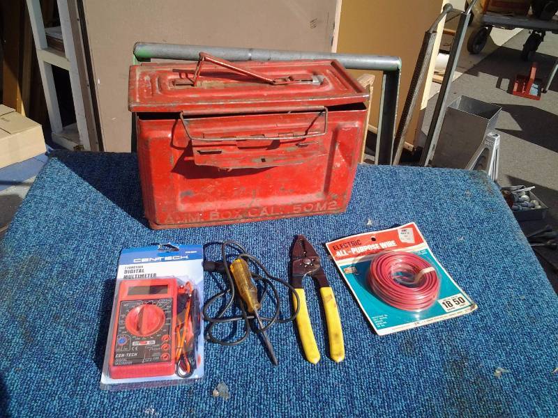 Multi Meter, Test Lights, Wire & Strippers, Old Ammo Can