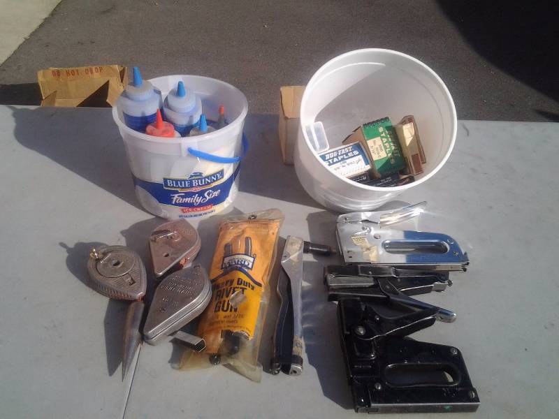 2-Rivet Guns, 3-Snap-A-Line With Chalk, 3-Staple Guns With Staples