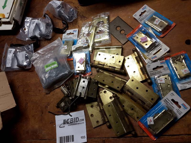 lot 103 image: Lot of hinges and other hardware as pictured..