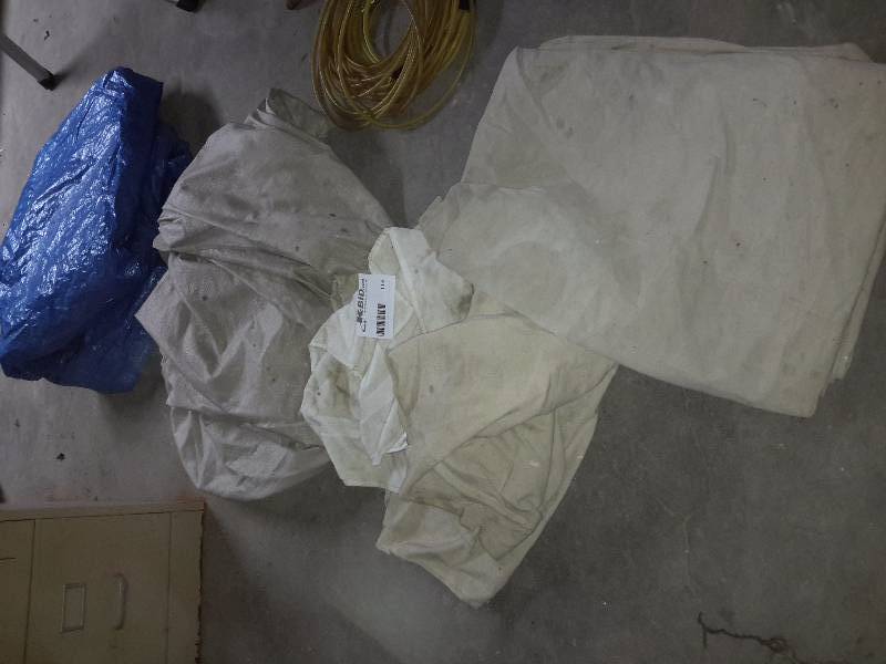 lot 114 image: 4 painters tarps 3 cloth, 1 plastic