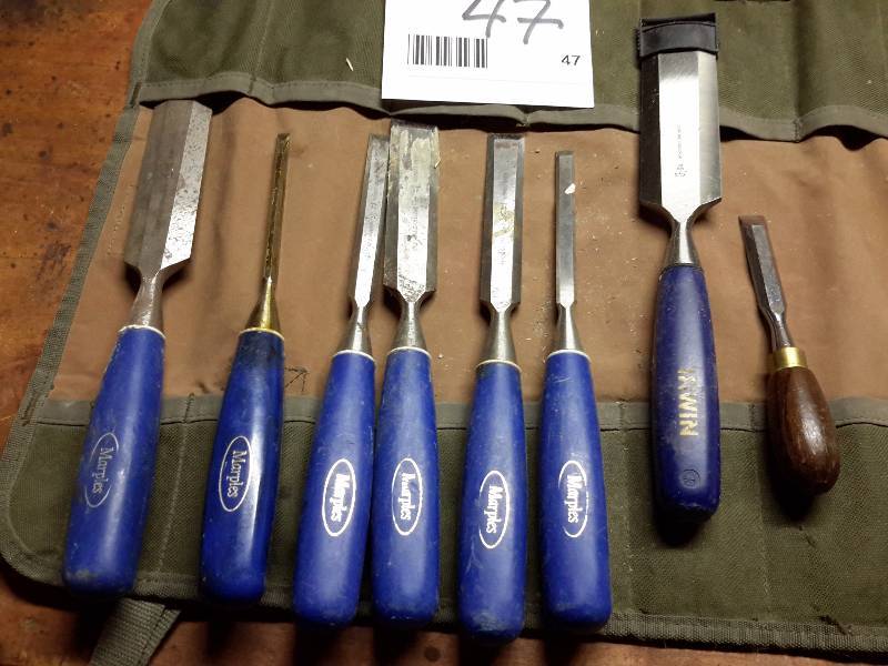 lot 47 image: Nice set of MARPLES wood chisels and one other