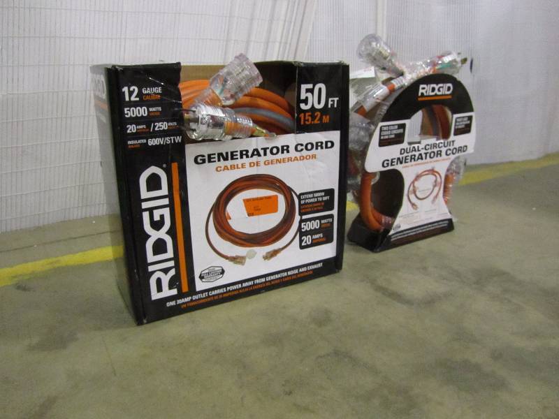 lot 17 image: HOME PRODUCTS RIDGID 50 ft. 124 Generator Power Cord 5 ft. 124 In-Line Multi-Outlet Generator Cord