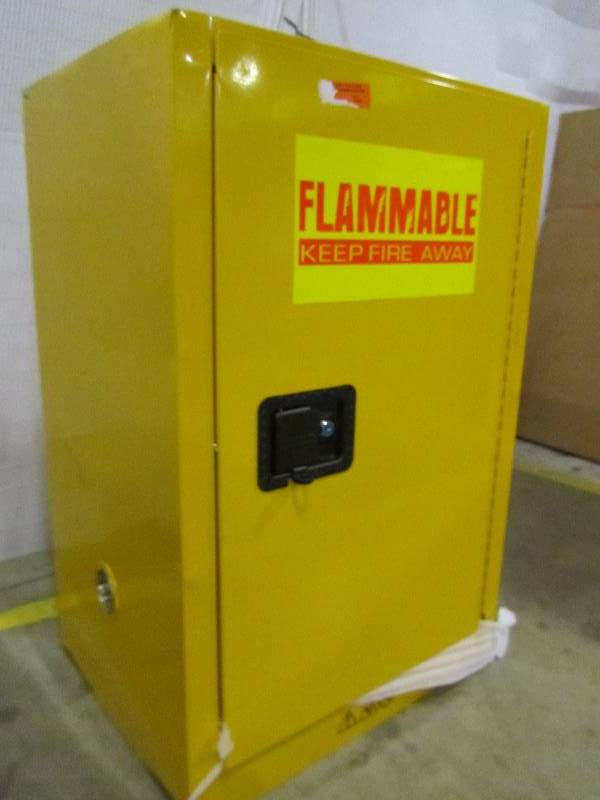 lot 59 image: Edsal Steel Freestanding Flammable Liquid Safety Single-Door Storage Cabinet in Yellow