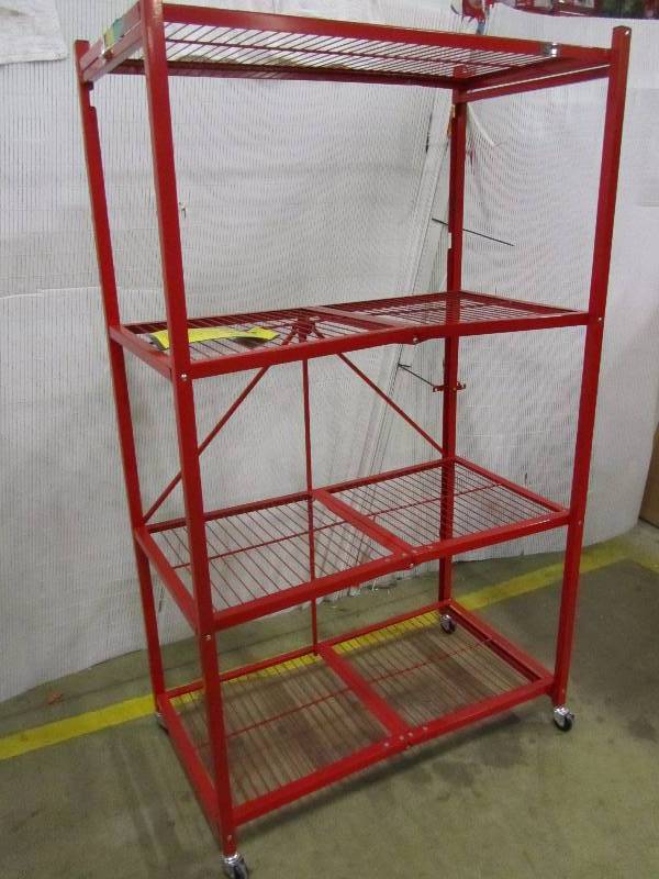 lot 62 image: Origami 4-Tier Red Steel Foldable Shelving Unit