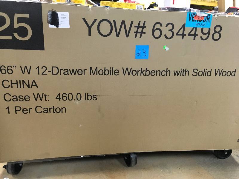 lot 23 image: Husky 66in.W 24 in. D 12-Drawer Heavy-Duty Mobile Workbench, Black. Open Box