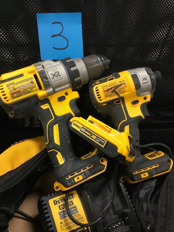 lot 3 image: DeWalt 20-Volt MAX Lithium-Ion Cordless DrillDriver Combo Kit (2-Tool) with (1) Batteries 1.5Ah, Charger no bag. Used
