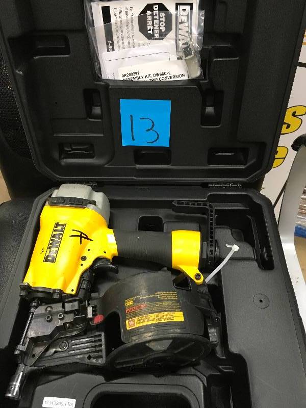 lot 13 image: DeWalt Pneumatic 15-Degree Coil Siding Nailer.  Open Box