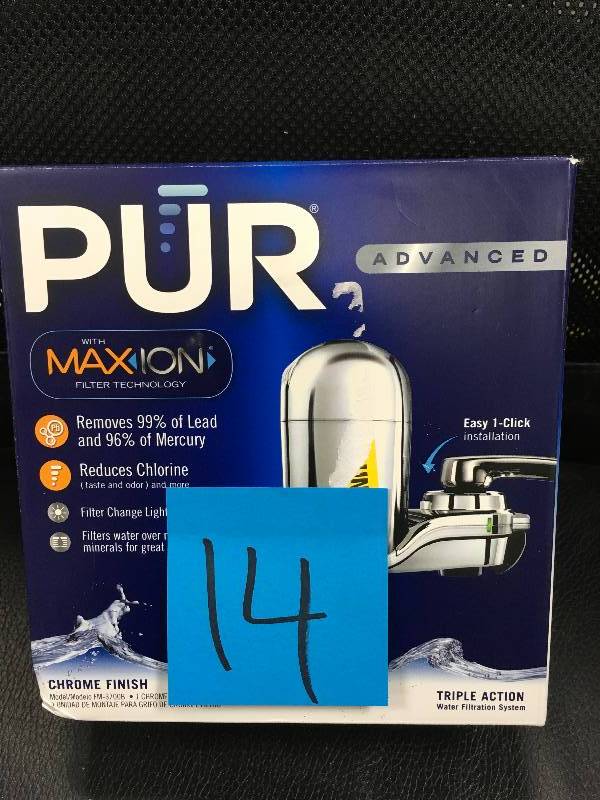 lot 14 image: PUR MineralClear Advanced Vertical Faucet Mount Water Filtration. New
