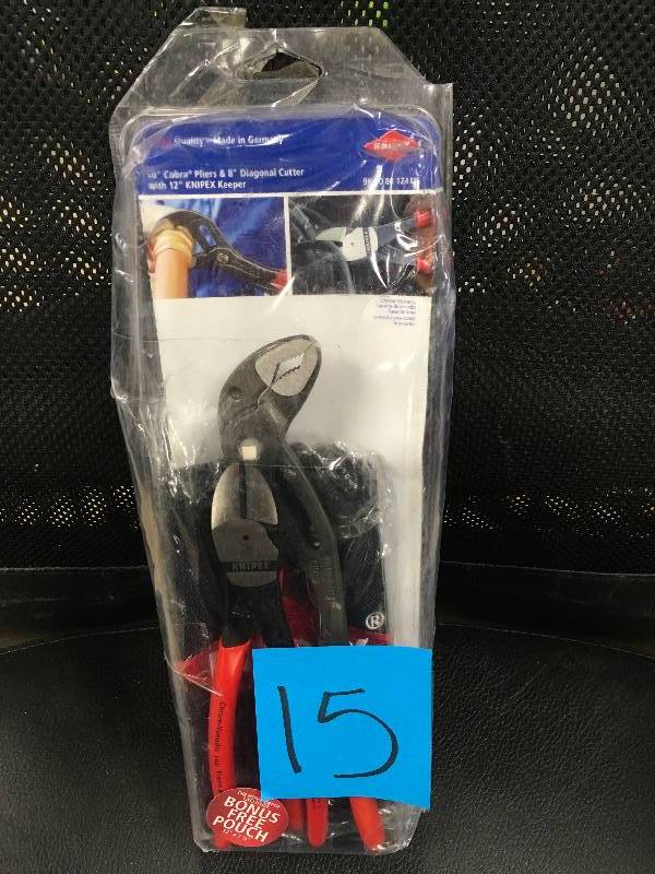 lot 15 image: KNIPEX Cobra 10 in. Box Joint Pliera8in. Diagonal Cutting Pliers Set with Bonus Bag.  Open Box