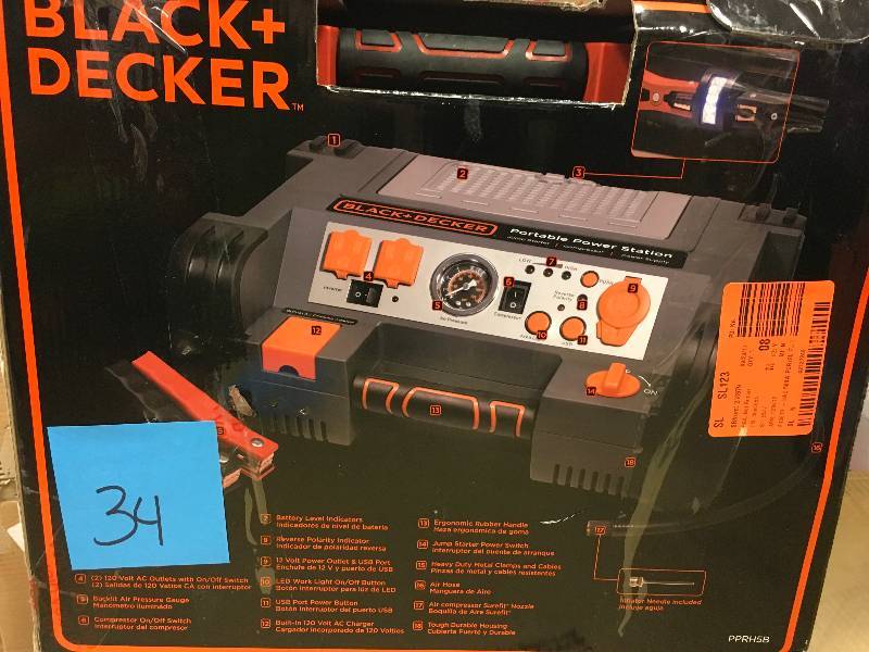 lot 34 image: Black & Decker Battery Charger, Booster & Tester 500-Watt Portable Pow.  never used open box