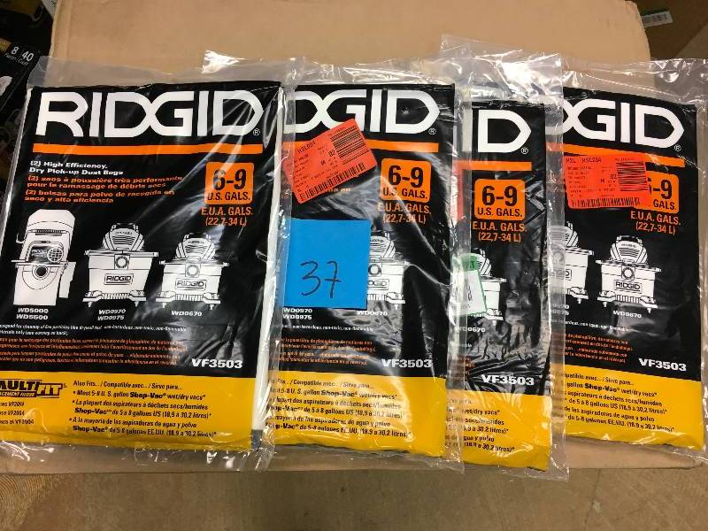 lot 37 image: Dust Bags for Ridgid 6 & 9 US G Vacs.  never used open box
