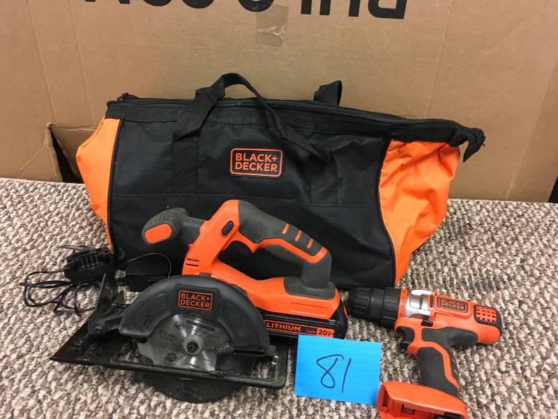 lot 81 image: Black & Decker Drill & Saw Kit with Bag Tools Only no Battery