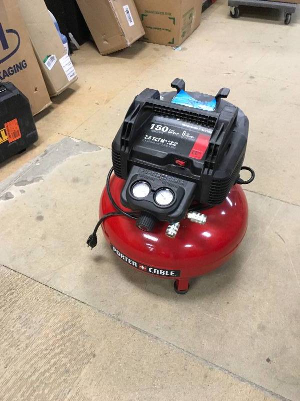 lot 83 image: Porter-Cable Pancake Air Compressor, Oilless 6 gallon. Used in working conditions