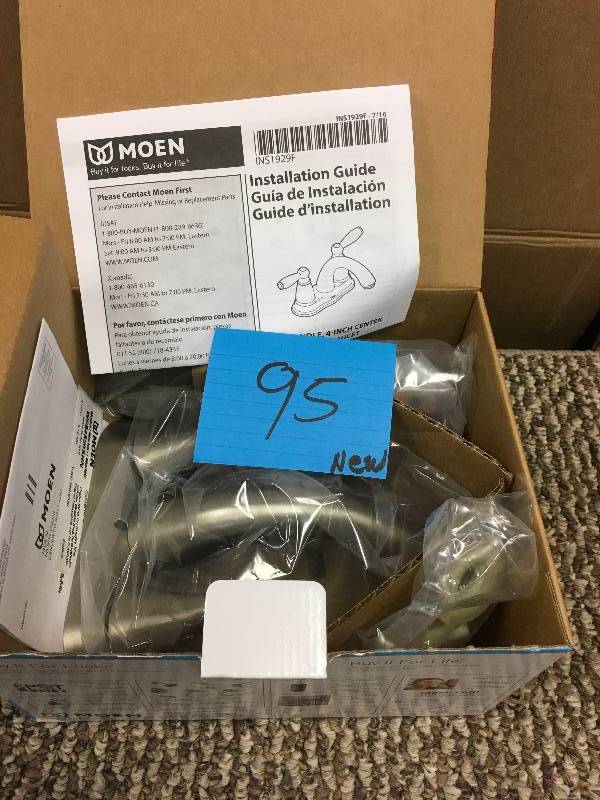 lot 95 image: Moen Darcy 4 in. Centerset 2-Handle Bathroom Faucet in Spot Resist Brushed Nickel. Open box never used
