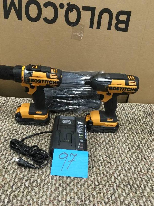 lot 97 image: Bostitch - 18v LithiumDriver and 2 Tool Combo Kit, DrillDriver and Impact Driver. Open box never used