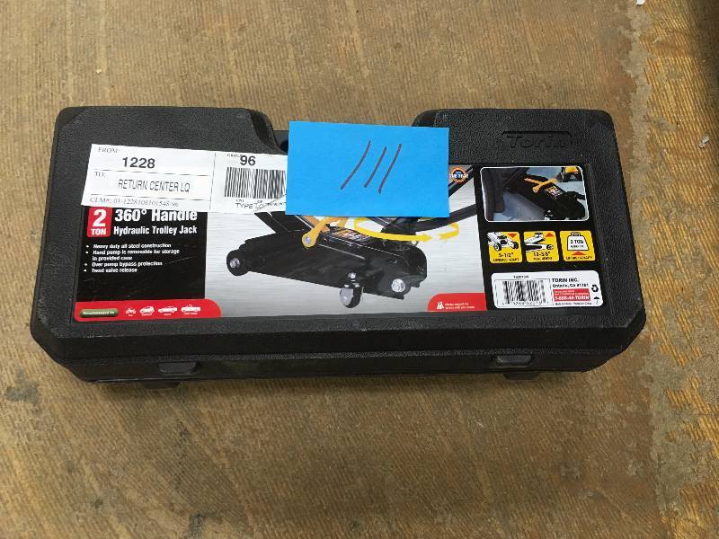 lot 110 image: Torin 2-Ton Hydraulic Trolley Jack with 360-Degree Rotation Handle in Case