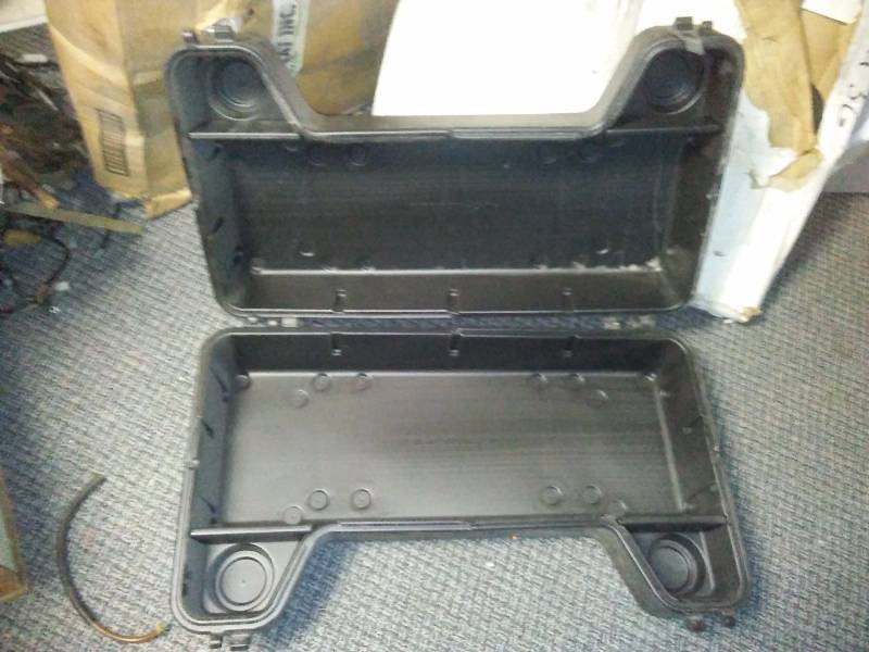 lot 12 image: Arctic Cat ATV Black Poly Storage Unit, missing one hinge pin and one rubber closing strap, like new