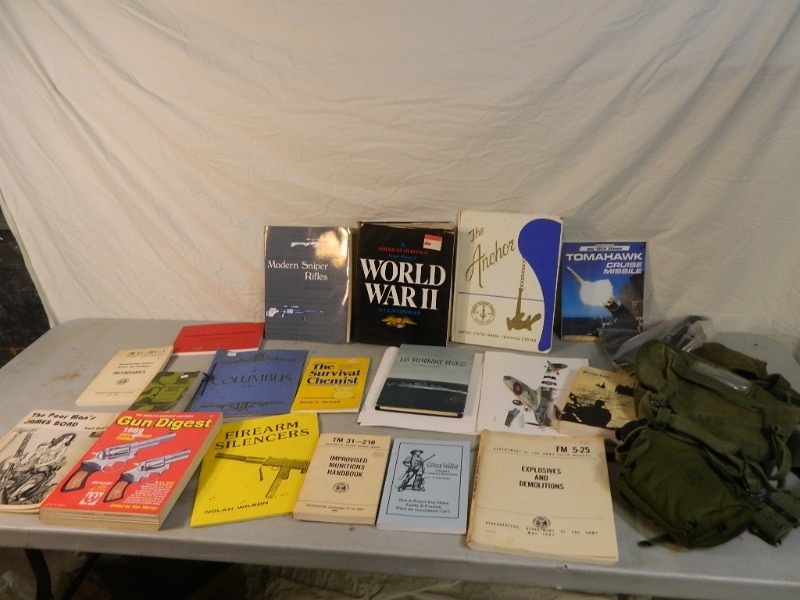lot 22 image: Army Belts, Canteen, Gun Books