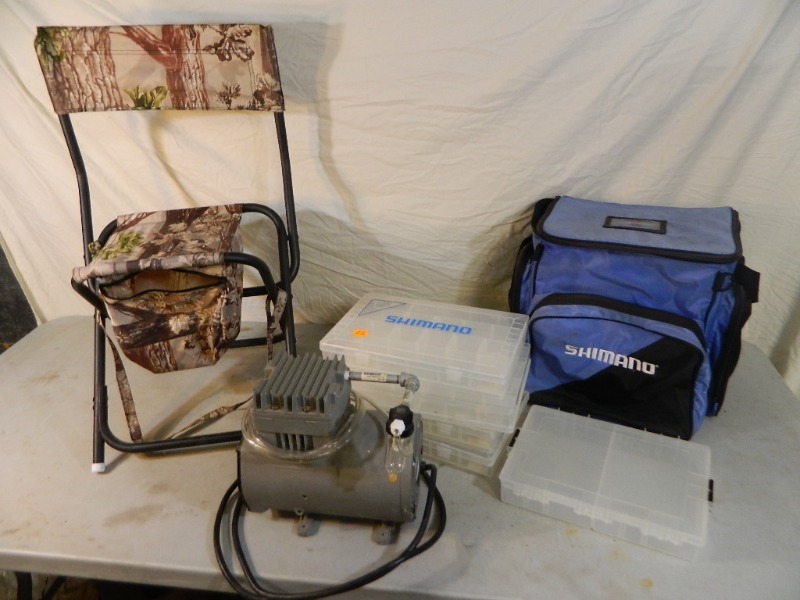 lot 38 image: Shimano Tackle Bag, Compressor, and More