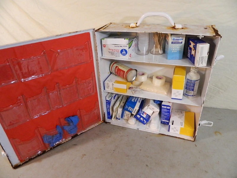 lot 60 image: Metal First Aid Cabinet with Contents