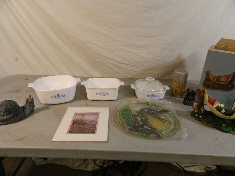 lot 87 image: Gnome in Hammock, Corningware, More