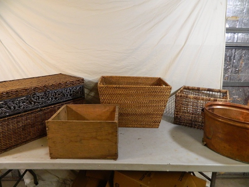 lot 105 image: Baskets, Metal Tin, and More