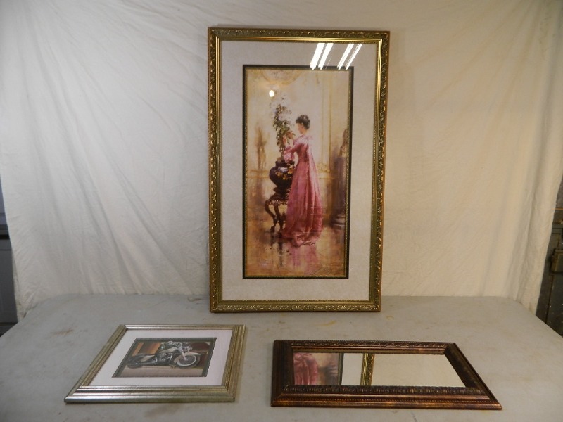lot 137 image: 2 Framed Pictures and Mirror