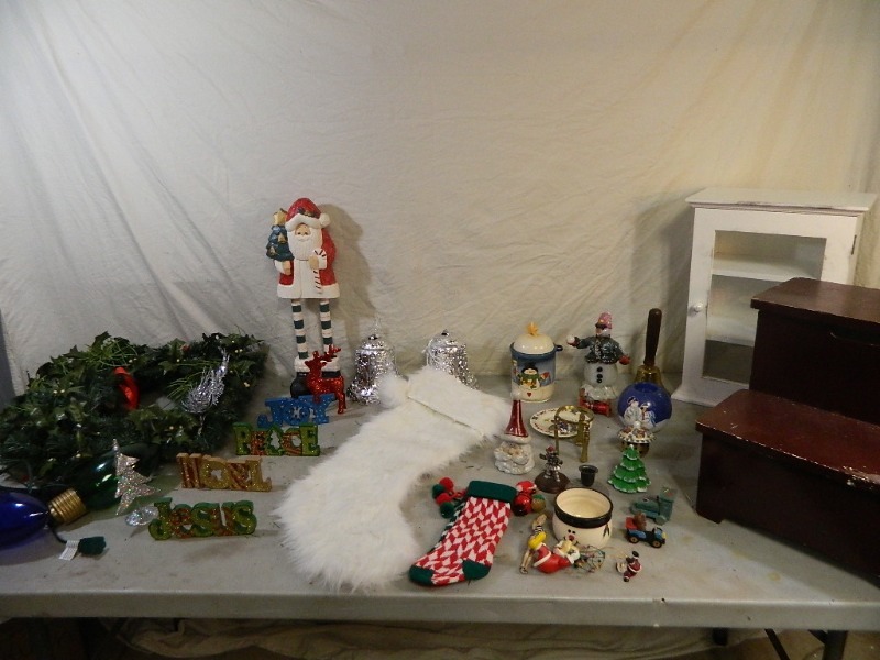 lot 153 image: Wood Step Stool with Storage, Holiday Decor, More