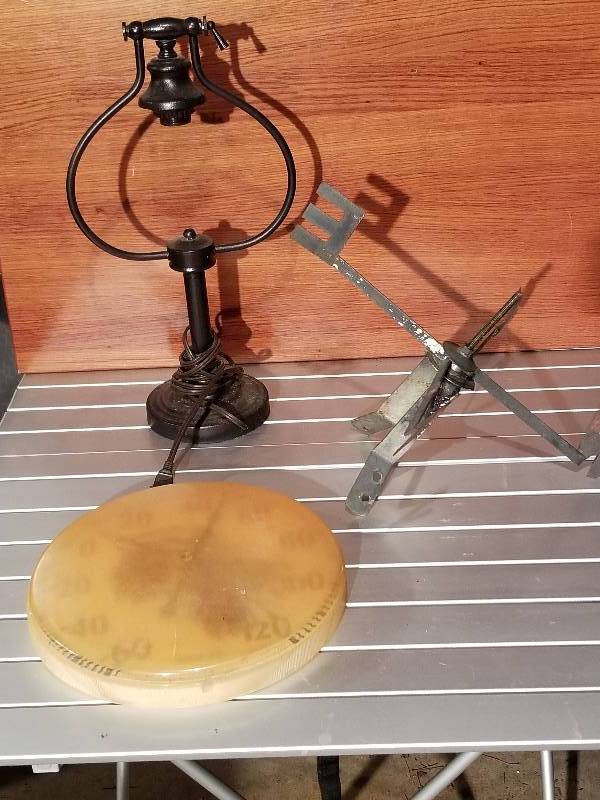lot 53 image: Lot - Weather Vane Part, Thermometer, Lamp Base