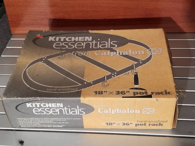 lot 60 image: Kitchen Essentials Pot Rack, NIB, 18x36