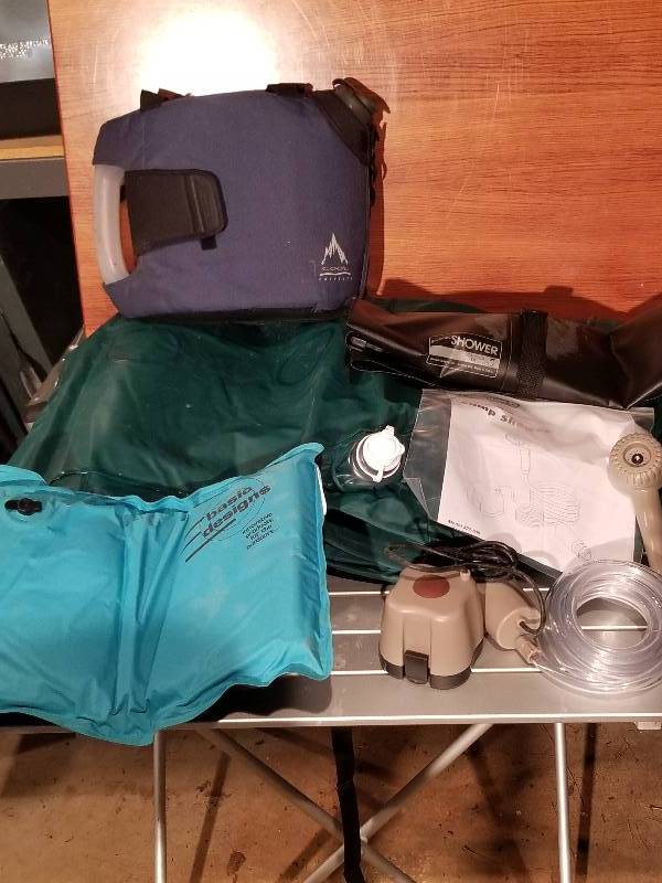 lot 79 image: Camping - Queen Air Mattress, Camp Shower, Etc