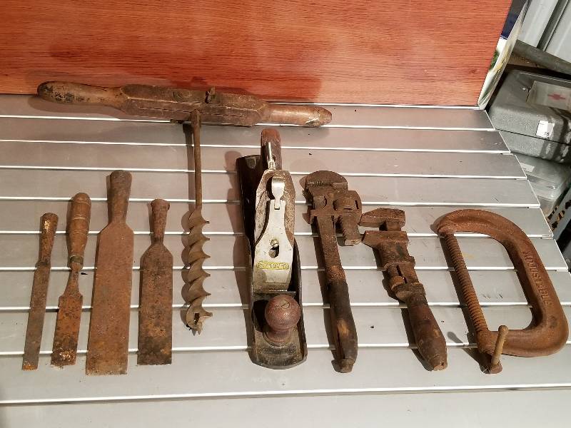 lot 111 image: Lot - Stanley Wood Planer, Vintage Hand Drill, Chisels, Etc