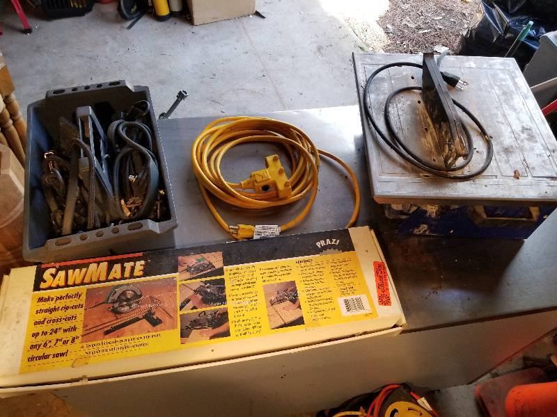 lot 140 image: Lot - Sawmate Kit, Ext Cord, Tile Saw, Etc