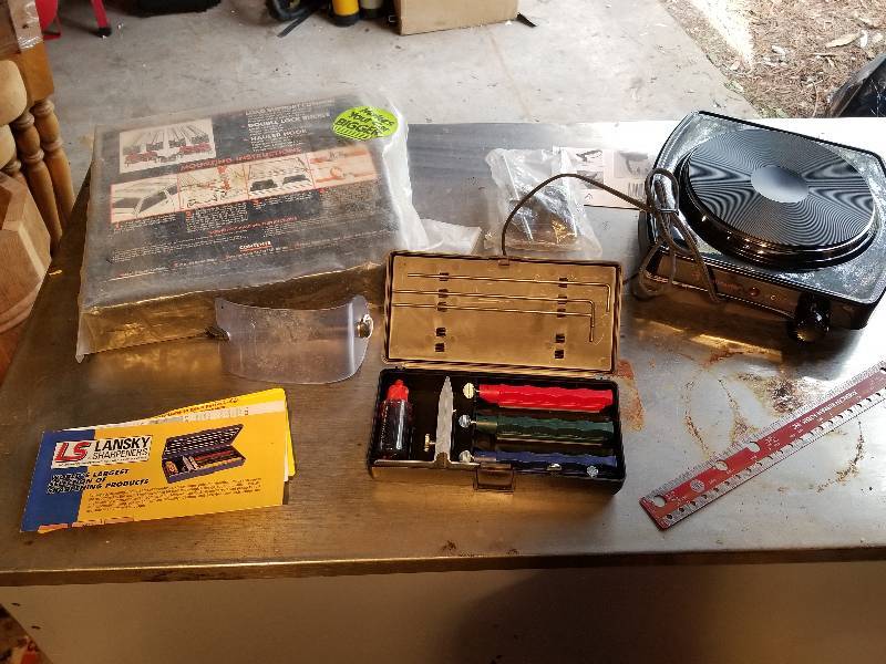 lot 141 image: Lot - Knife Sharpening Kit, Hotplate, Etc