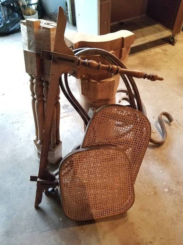 lot 148 image: Lot - Complete Rocking Chair Pieces, Spindles, Pedastal Table Base