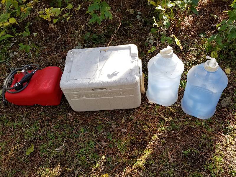lot 162 image: Lot - Marine Gas Can, BaitMinnow Cooler, Jugs