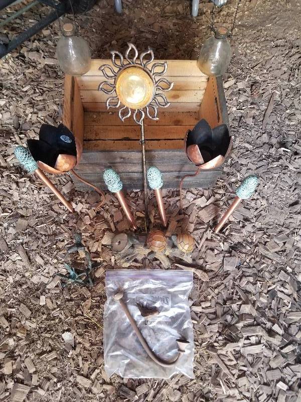 lot 208 image: Lot - Wood Crate, Garden Stakes
