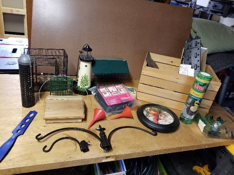 lot 375 image: Lot - Squirrel Feeder, Suet Holders, Feeders, Etc