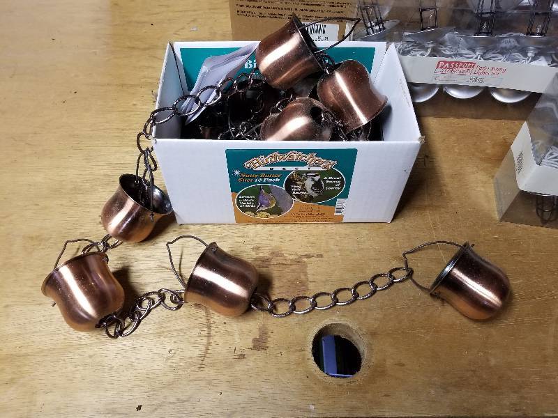 lot 376 image: Lot - Patio String Light Sets, Copper Rain Chain, New