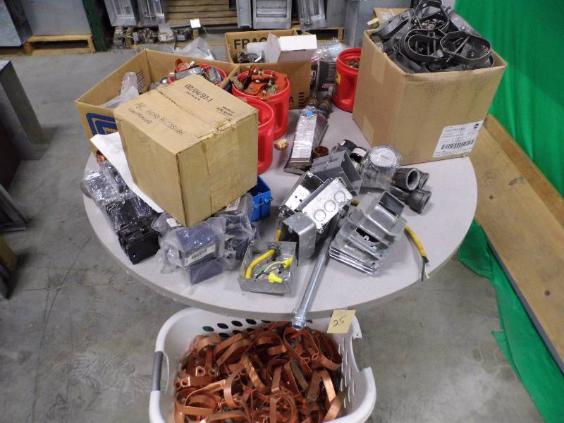 Table w Pipe Holders, Nails, Electrical Boxes