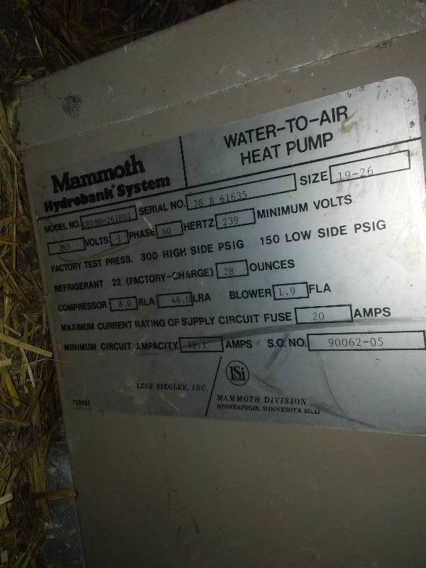 Heat Pump.   Mammouth Hydrobank System, Water-To-Air Heat Pump.