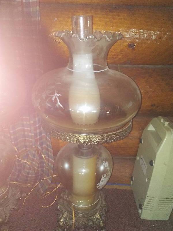 2 matching hurricane style lamps.